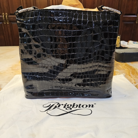 Brighton Black Croc-Embossed Leather Large Shoulder Bag - Picture 2 of 3